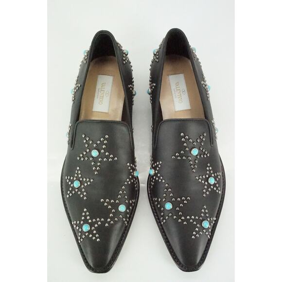 Valentino Beatles Star Studded Pointy Toe Flat Loafer Size 37 New Slip On $1095 - Picture 7 of 11